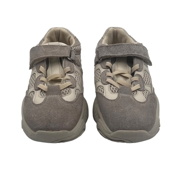Shoekey Cream Gray Hook And Loop Sneakers Size 34 Big Girl - Picture 3 of 9